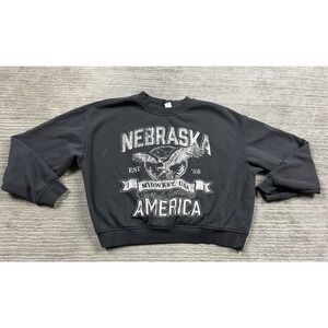 Divided by H&M Sweater Womens Medium Gray Nebraska Cropped Pullover